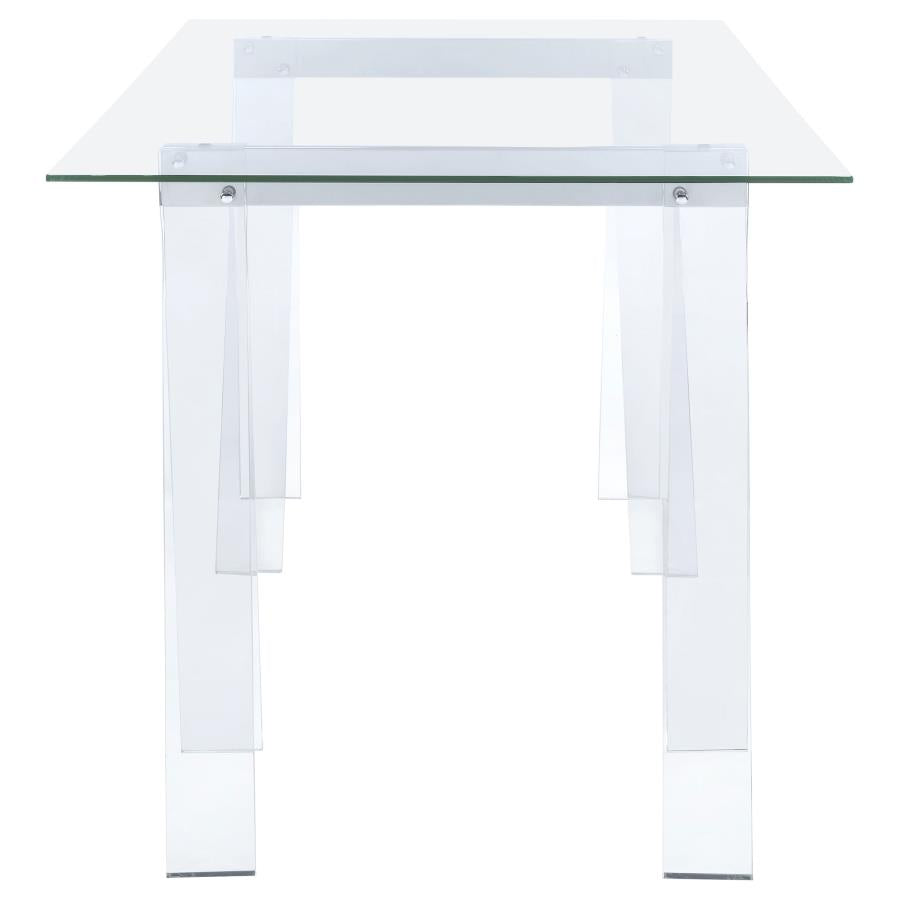 Amaturo Contemporary Clear Glass Top Acrylic Sawhorse Writing Desk