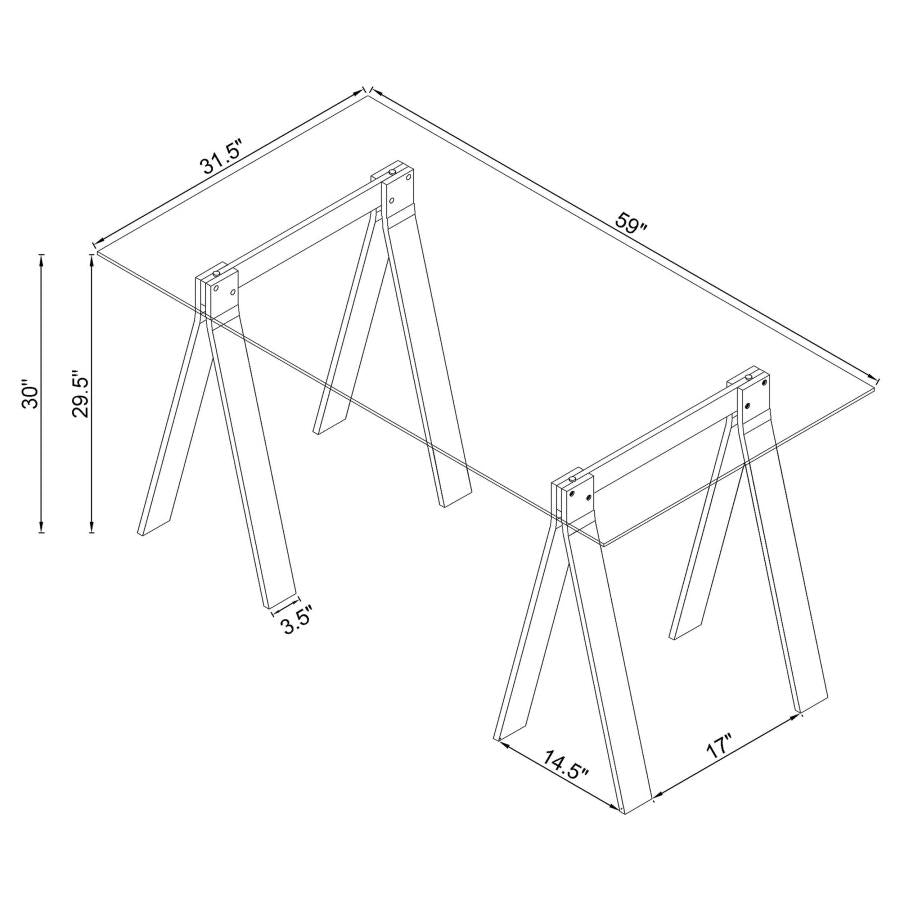 Amaturo Contemporary Clear Glass Top Acrylic Sawhorse Writing Desk