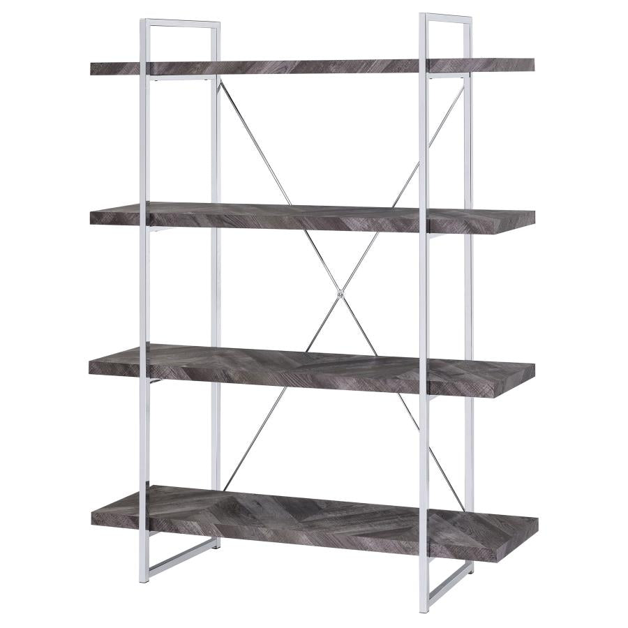 Grimma 4-Shelf Display shelf Bookcase Bookshelf Rustic Grey Herringbone