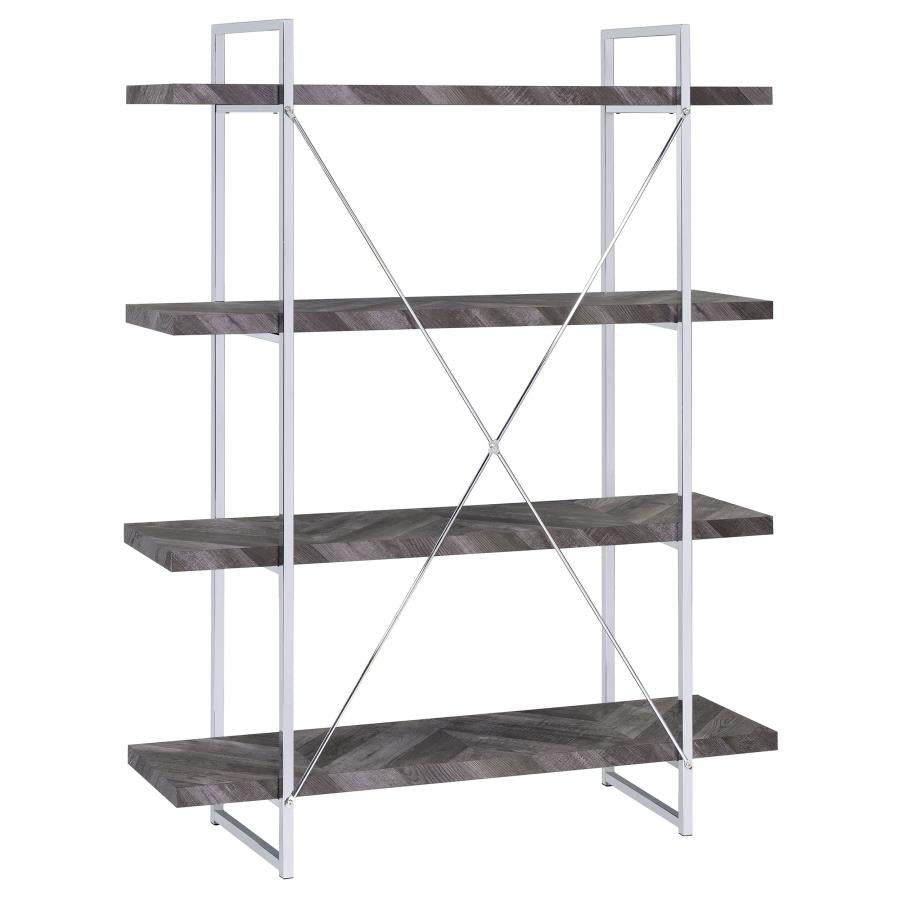 Grimma 4-Shelf Display shelf Bookcase Bookshelf Rustic Grey Herringbone