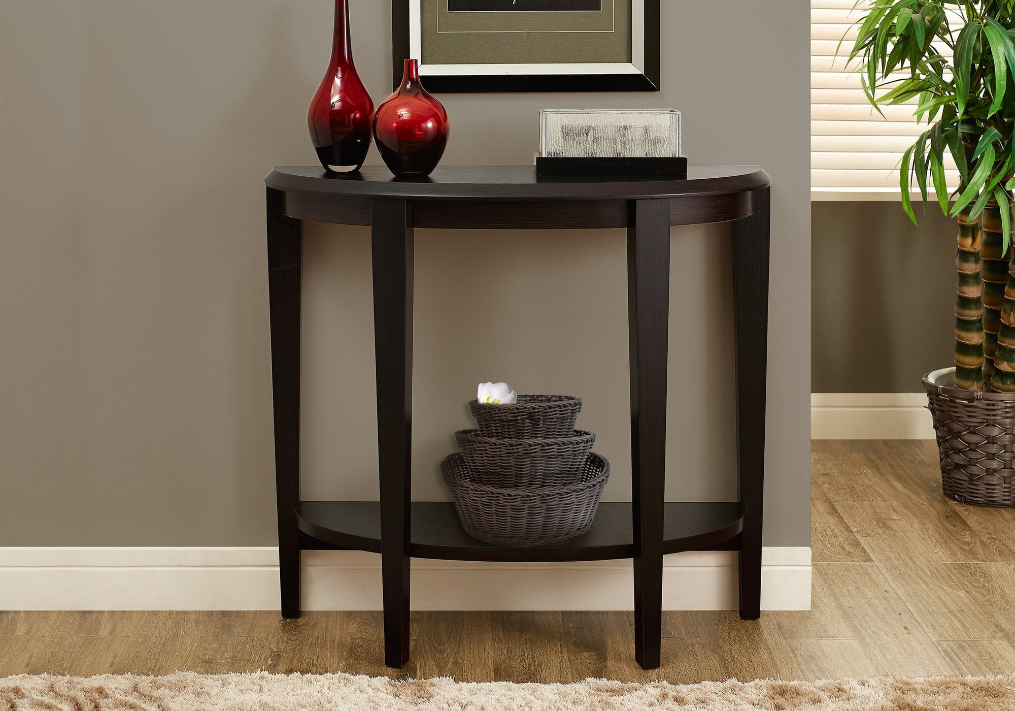 Demilune Espresso Accent Sofa Console Entryway Table With Shelf