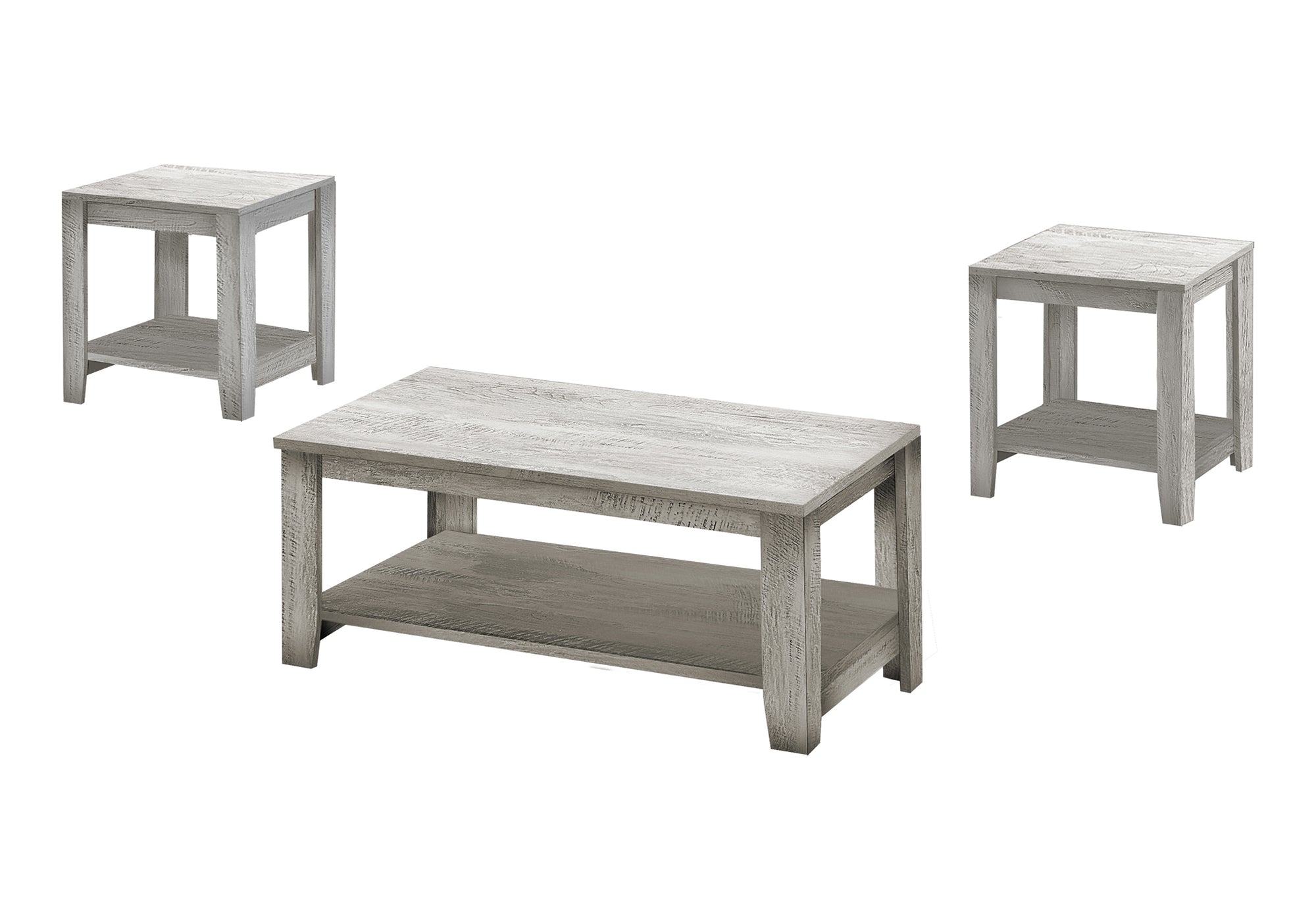 Rustic 3PC Coffee And End table set With Shelf In Industrial Gray Finish