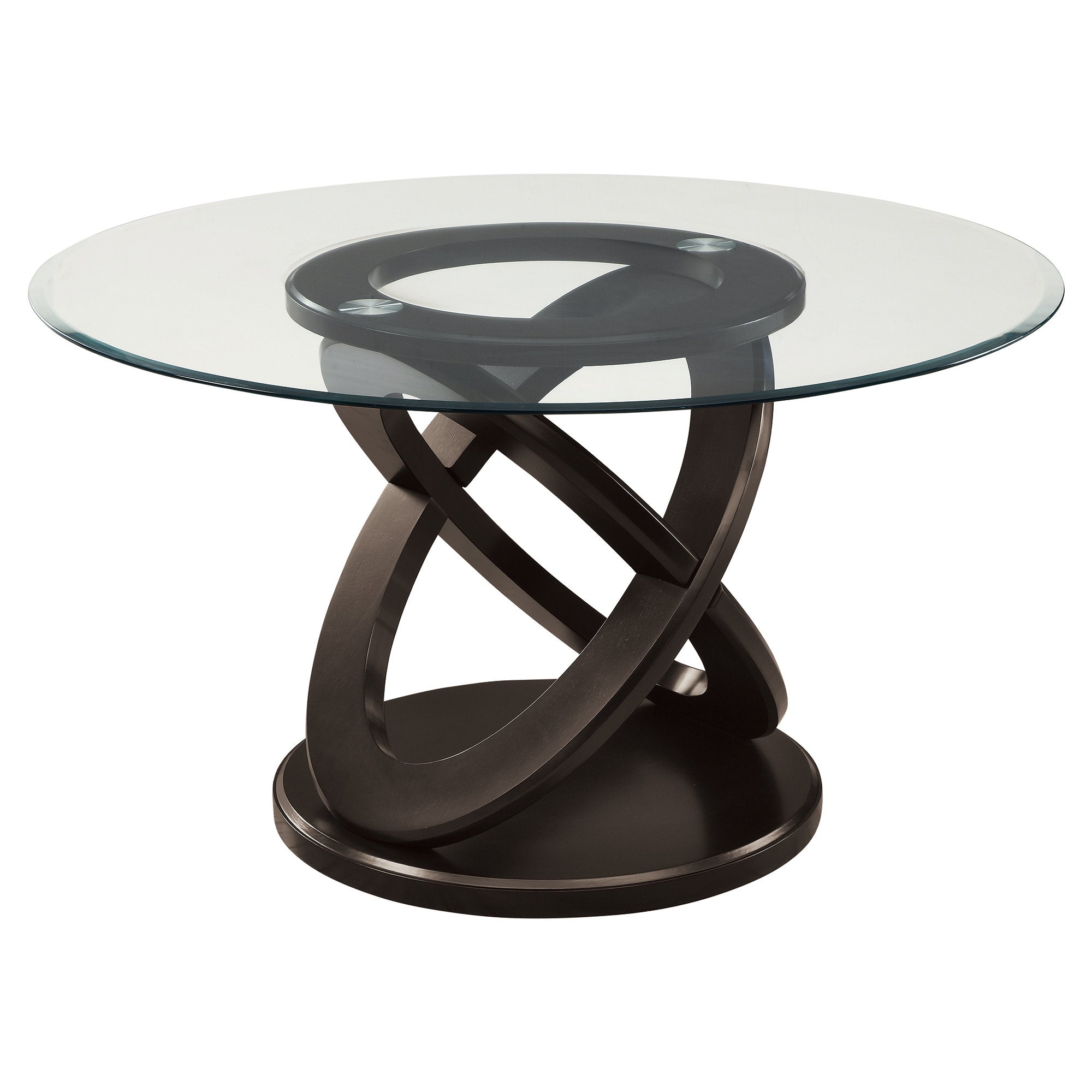 48" Glass Top Dining Table with Double Ring Geomatric Base in Espresso Finish