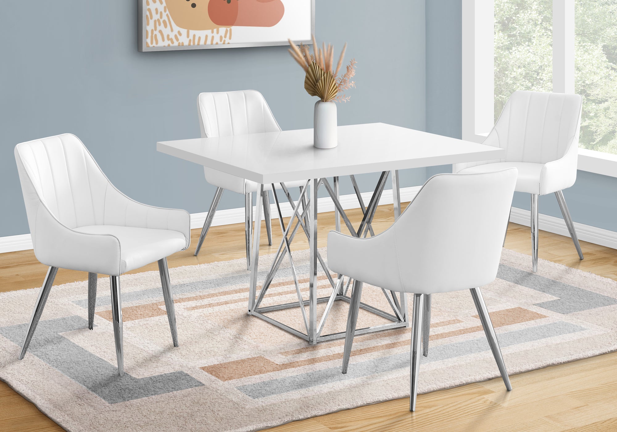 Contemporary 48" Glossy White Dining Table with Metal Angular Base