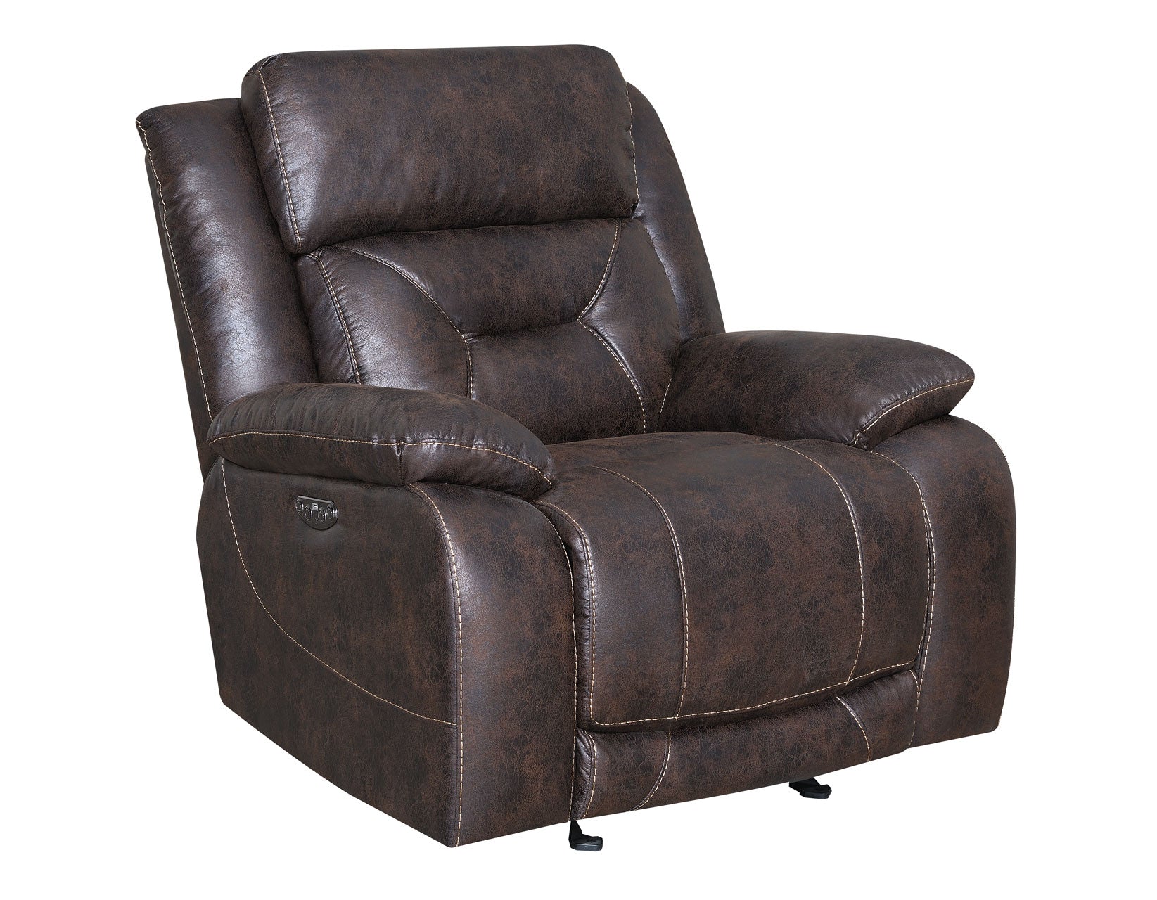 Aria Dual-Power Recliner with Memory Gel Foam, Power Features, and USB Port in Saddle Brown