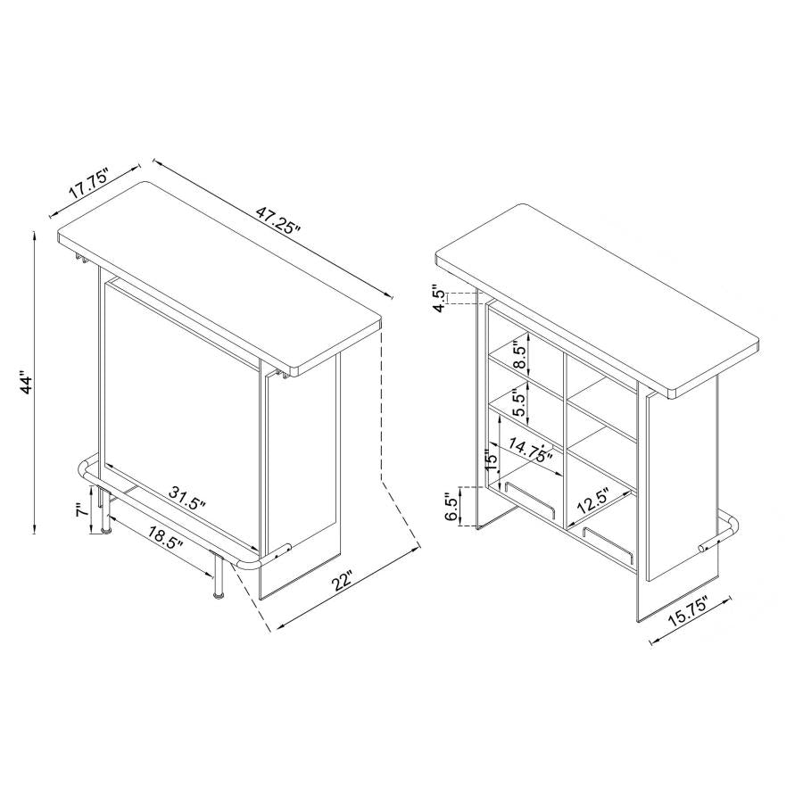 Acosta Rectangular Bar Unit with Footrest and Glass Side Panels