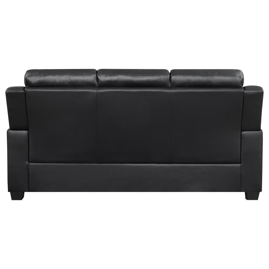 Finley 3 PC Living Room Leatherette Pillow Top Arm Sofa Love Seat Set in Black