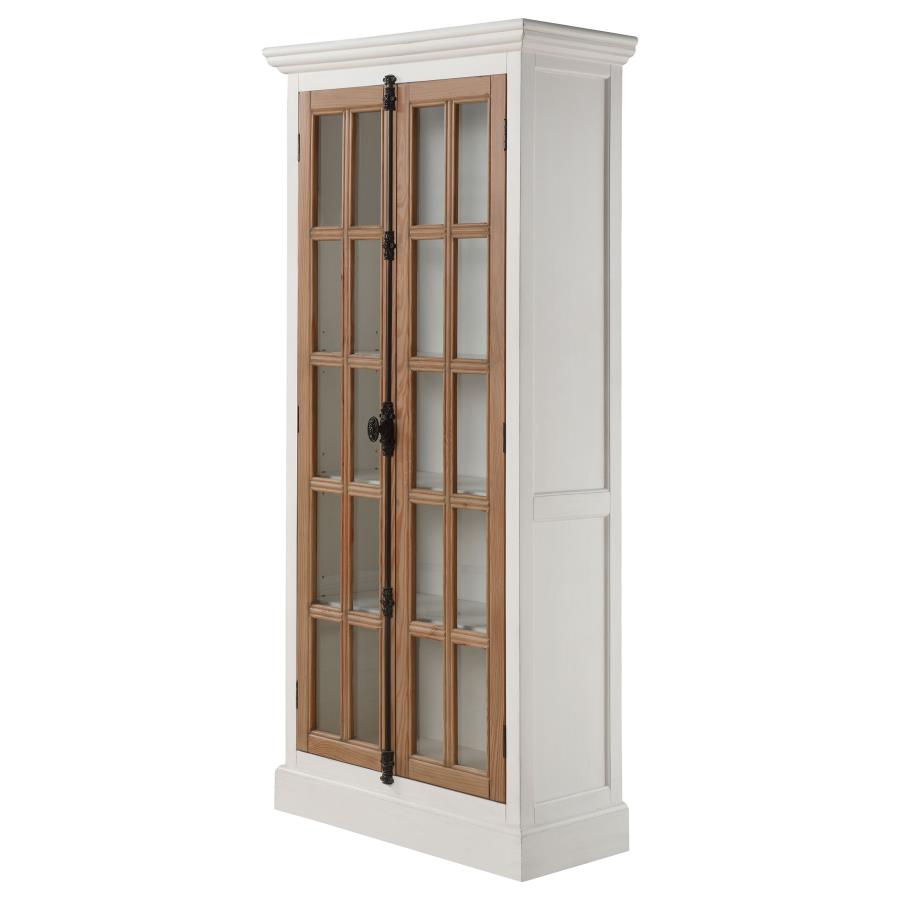 Rustic 2-door Tall Wood Cabinet in Antique White and Brown