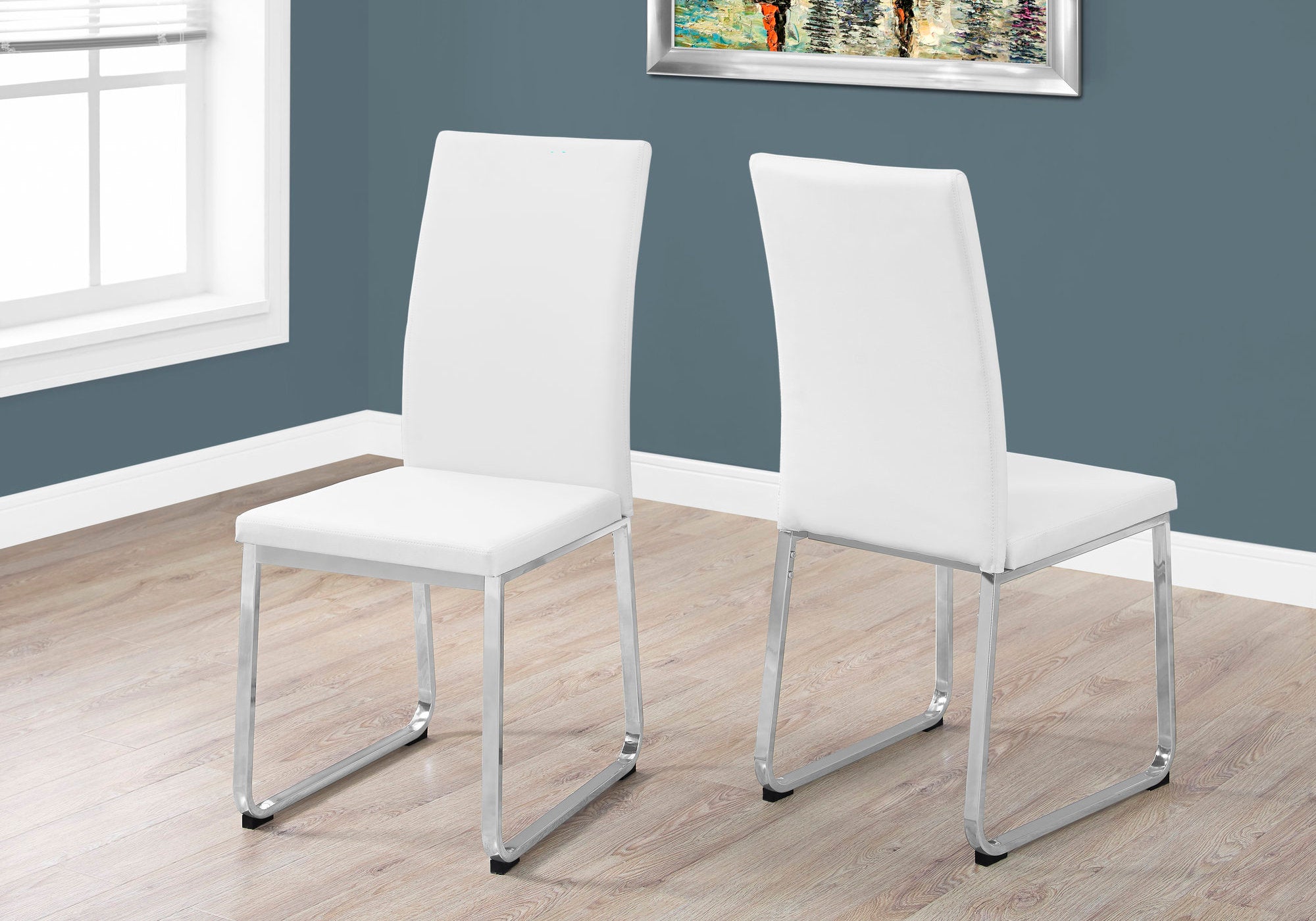 Contemporary leatherette Upholstered Dining Chairs in White / Chrome Set of 2