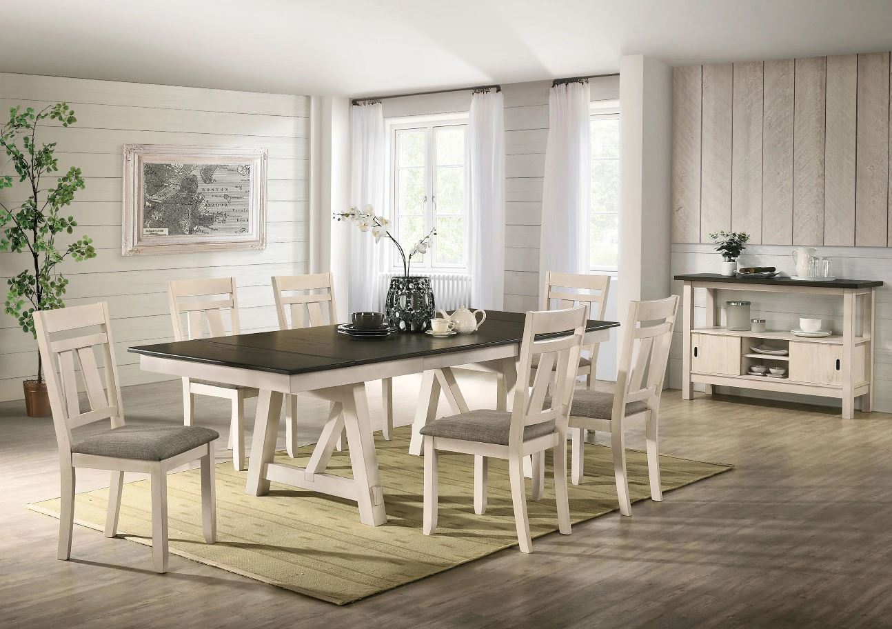 Moderna 7 Pc Rustic 66"-94" Dining Room Table And Chairs Set In Chalk Gray