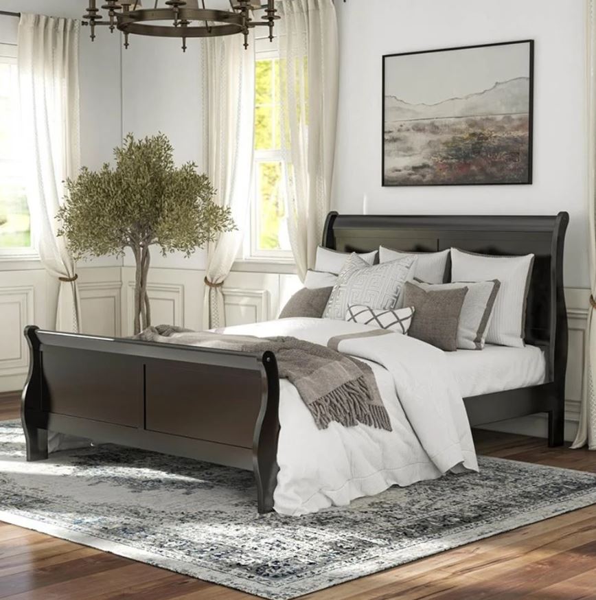 Furniture of America Toni Transitional Solid Wood Panel Queen Bed in Black