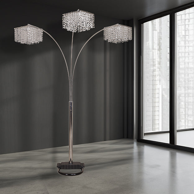 87 " H Hanging Crystal 3 Shade Arc Floor Lamp in Chrome