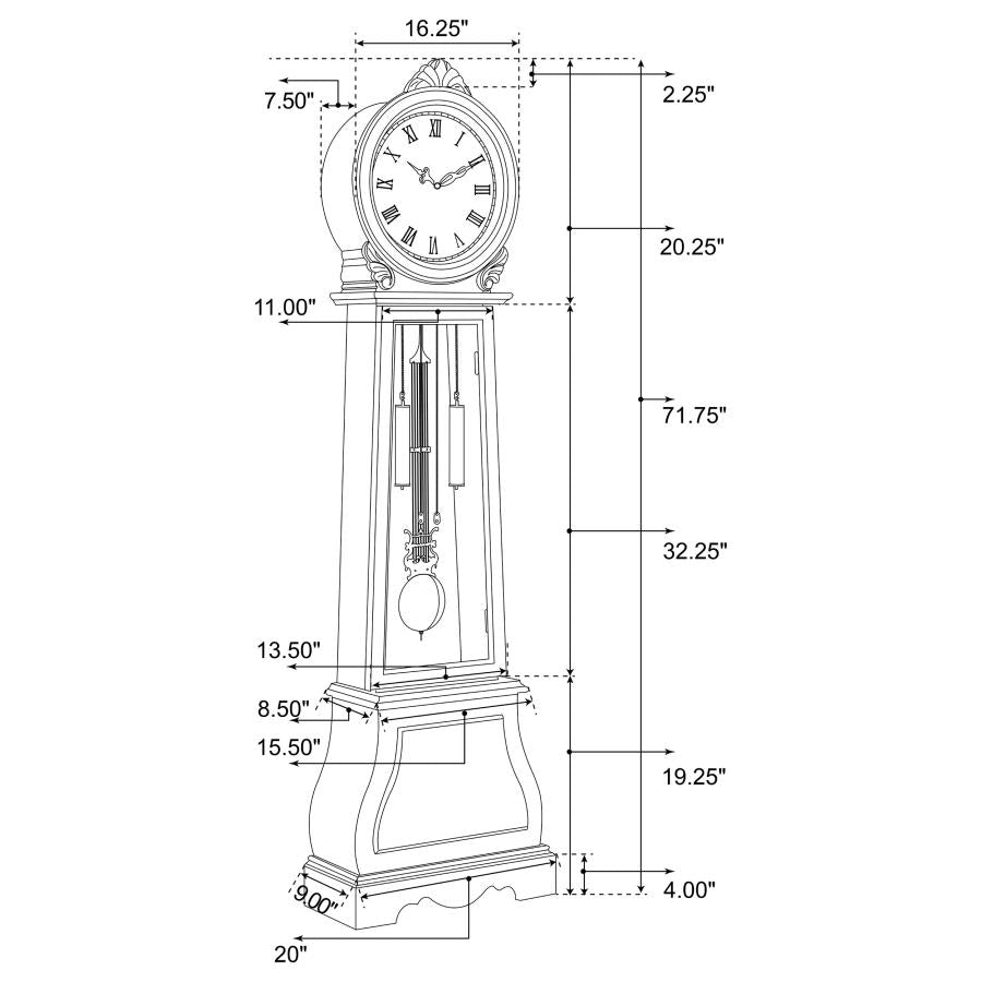 Cedric Grandfather Clock with Chime Golden Brown