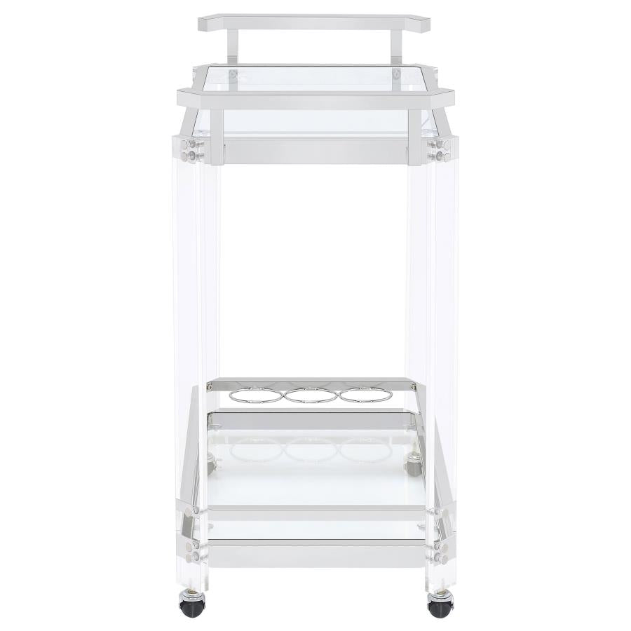 Coaster Home Bar 2-Tier Clear Acrylic and Chrome Glass Serving Cart w/ Wine Rack