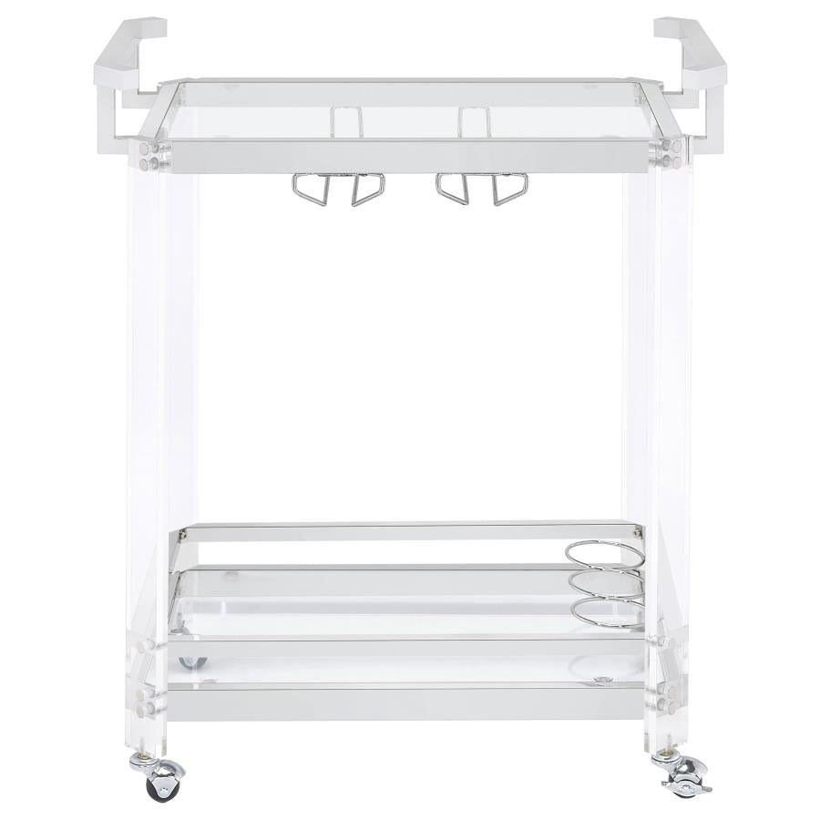 Coaster Home Bar 2-Tier Clear Acrylic and Chrome Glass Serving Cart w/ Wine Rack