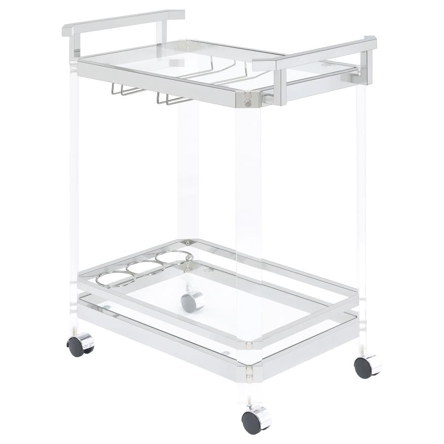 Coaster Home Bar 2-Tier Clear Acrylic and Chrome Glass Serving Cart w/ Wine Rack