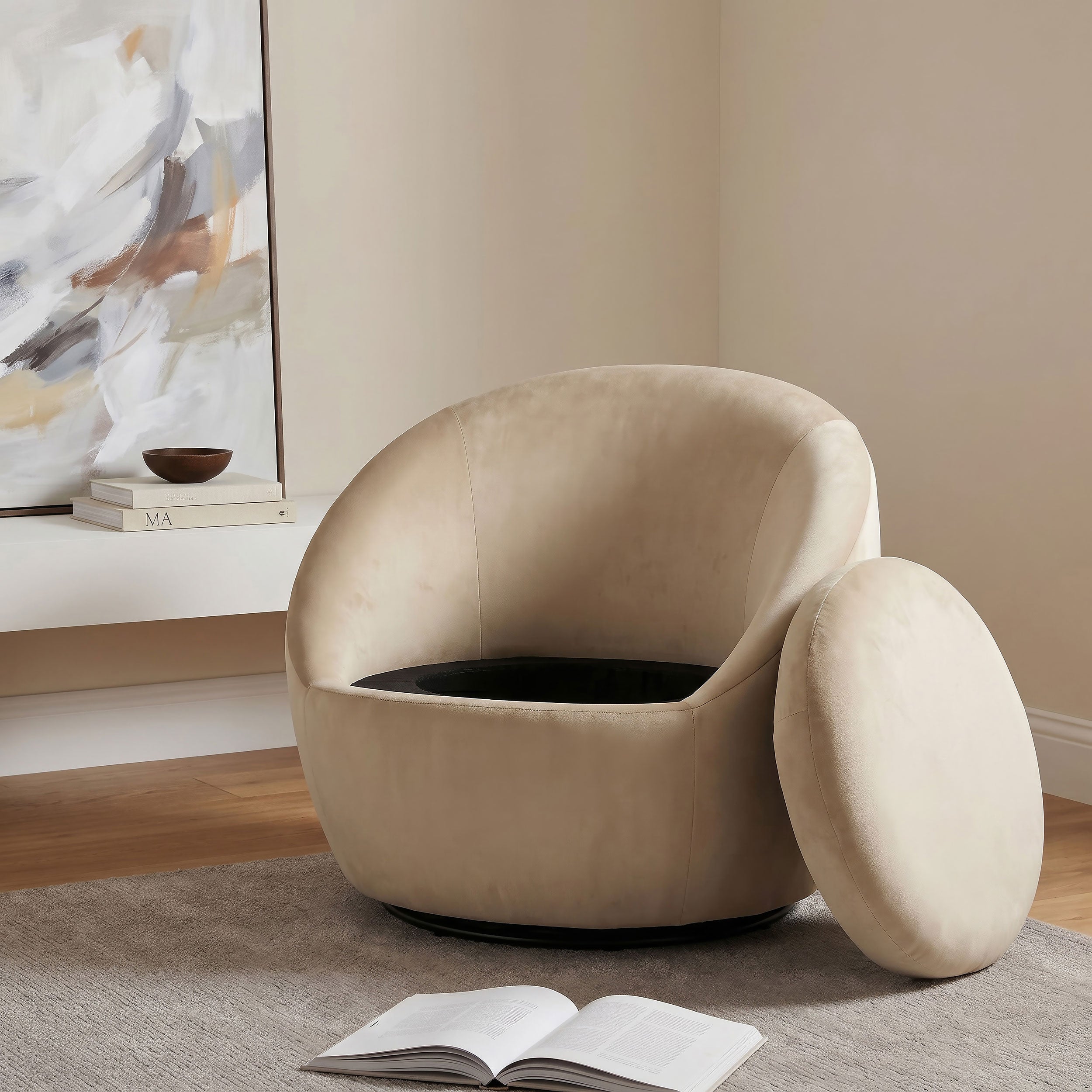 Myernick Velvet Upholstered Swivel Accent Chair Camel