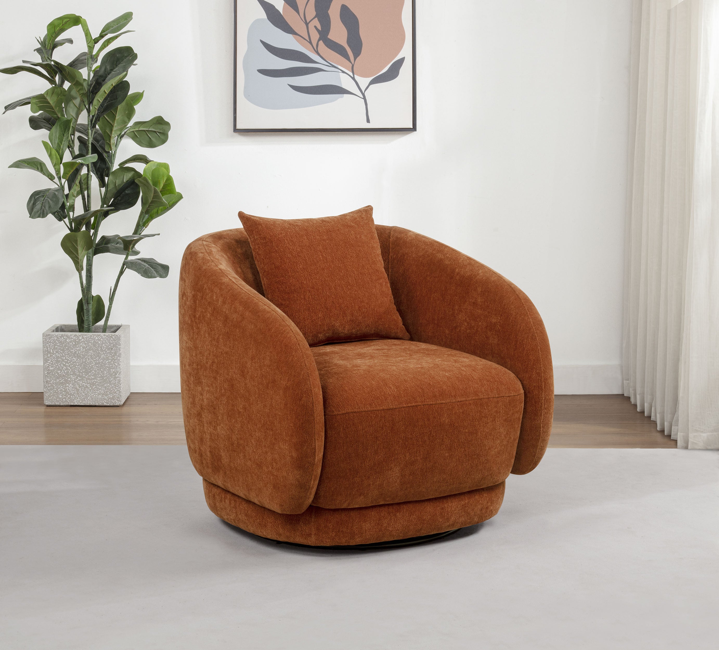 Arnaud Chenille Upholstered Swivel Accent Chair Burnt Orange
