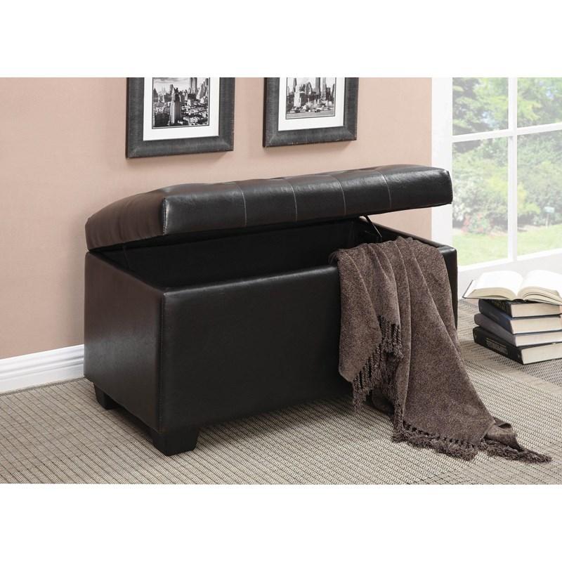 Leatherette Button-Tufted Storage Ottoman in Dark Brown