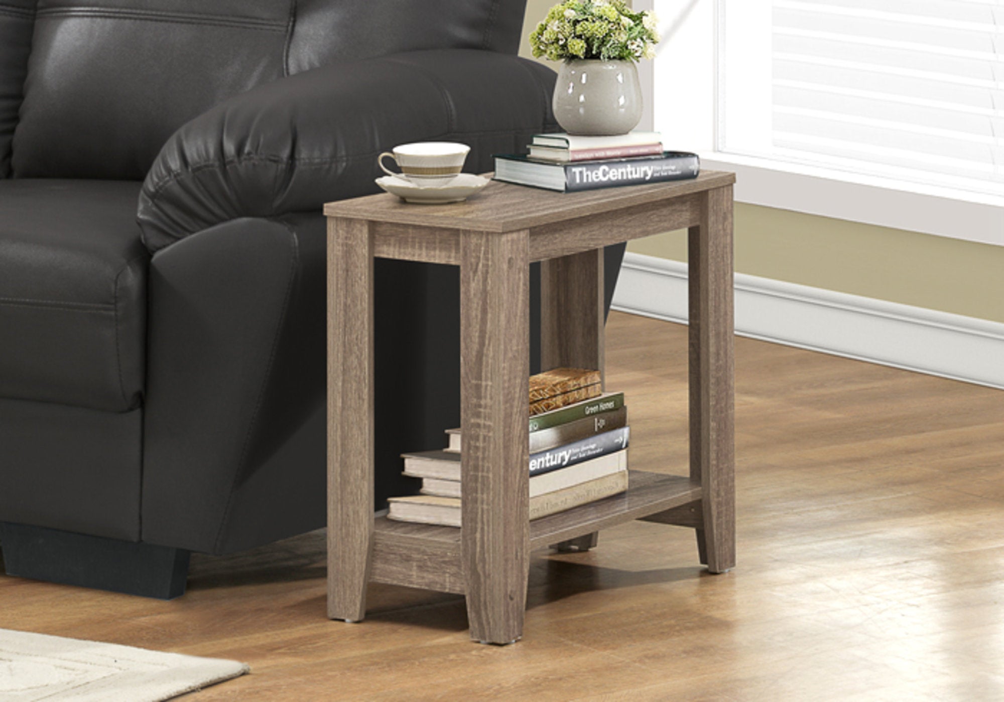 Accent End Side Lamp Table with Shelf In Dark Taupe