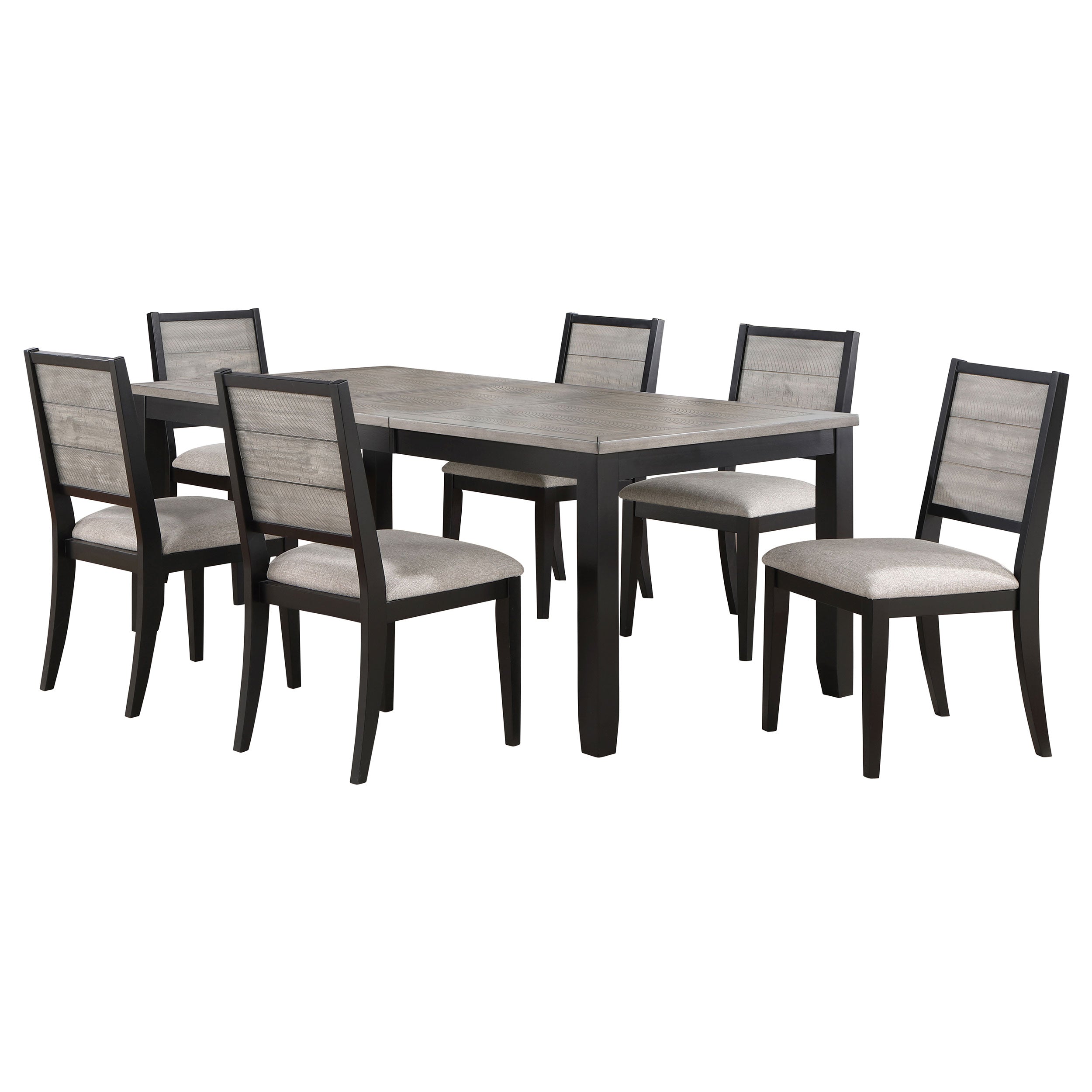 Elodie 7-piece Dining Table Set with Extension Leaf in Grey and Black