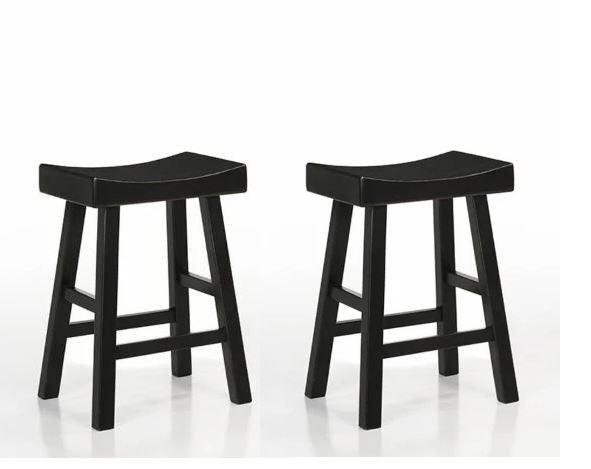 2 PC Counter Height Saddle Seat Backless Stools In Black