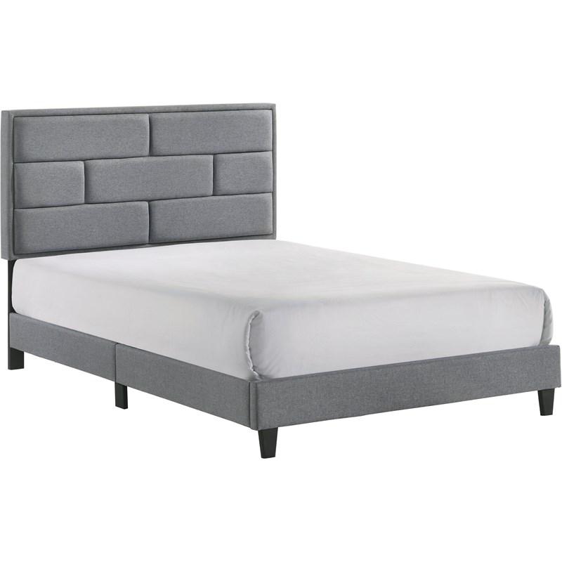 Flannery Full Contemporary Upholstered Low Profile platform Bed in Gray Finish