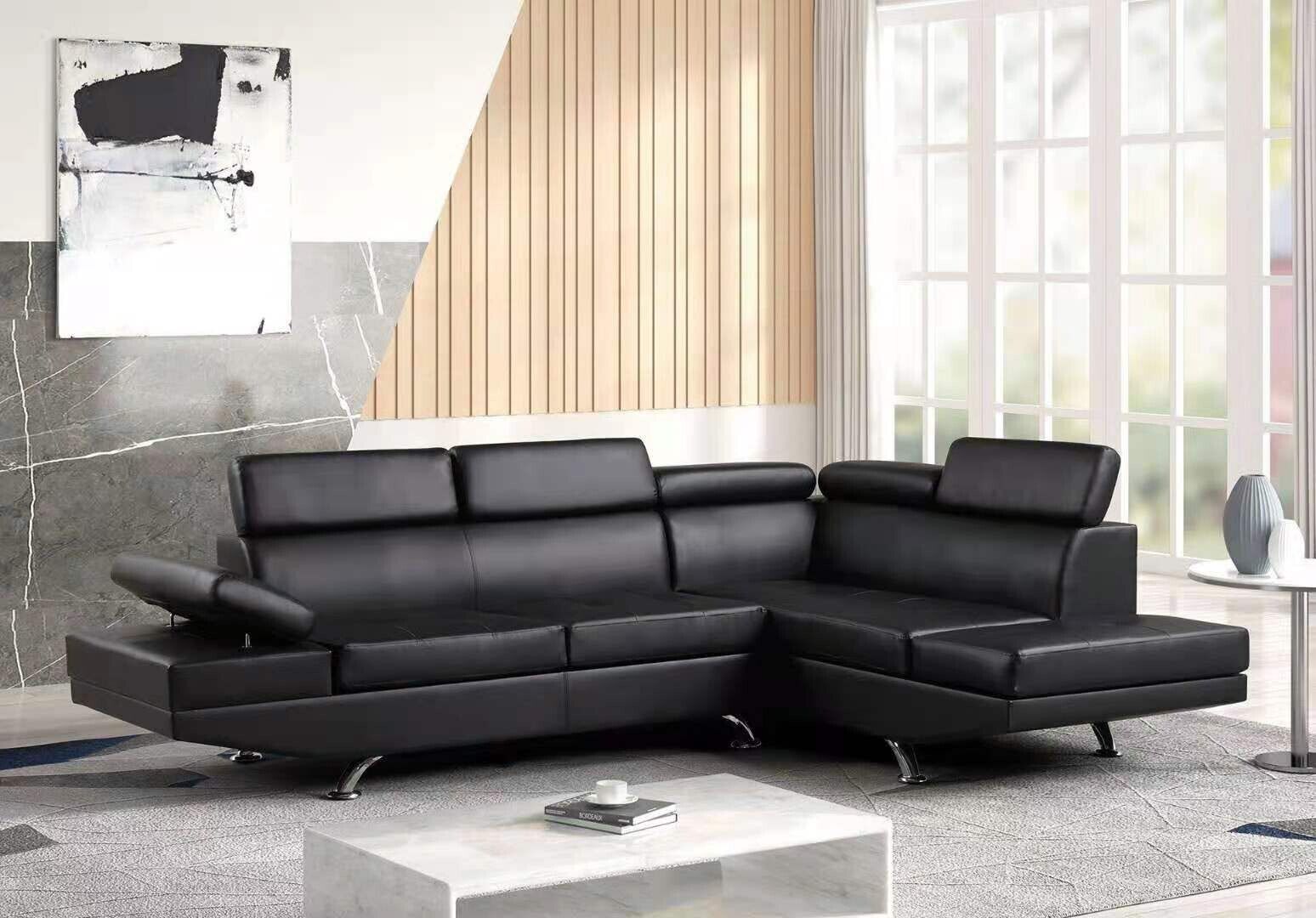 Moderno Contemporary Black Living room Sectional Sofa Set In Vegan leather