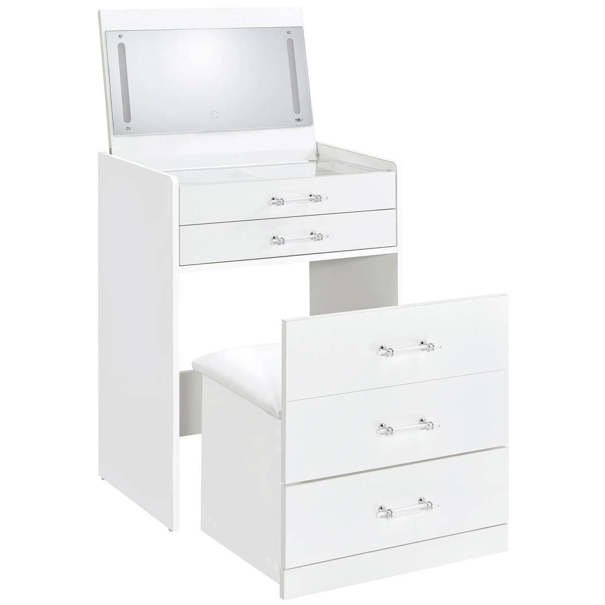 Danbury 3-drawer Makeup Vanity and Stool Set White High Gloss