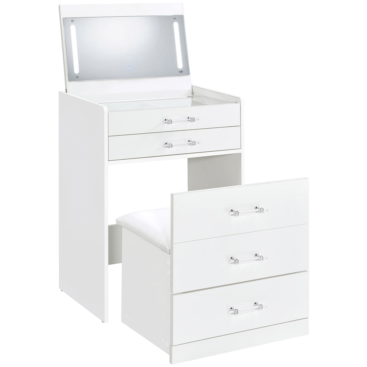 Danbury 3-drawer Makeup Vanity and Stool Set White High Gloss