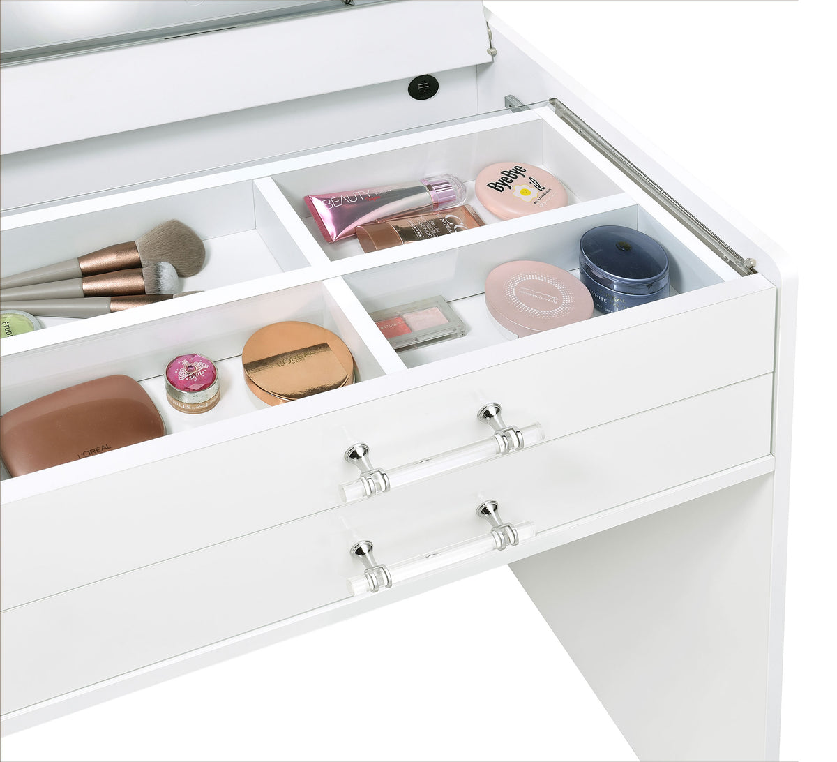Danbury 3-drawer Makeup Vanity and Stool Set White High Gloss