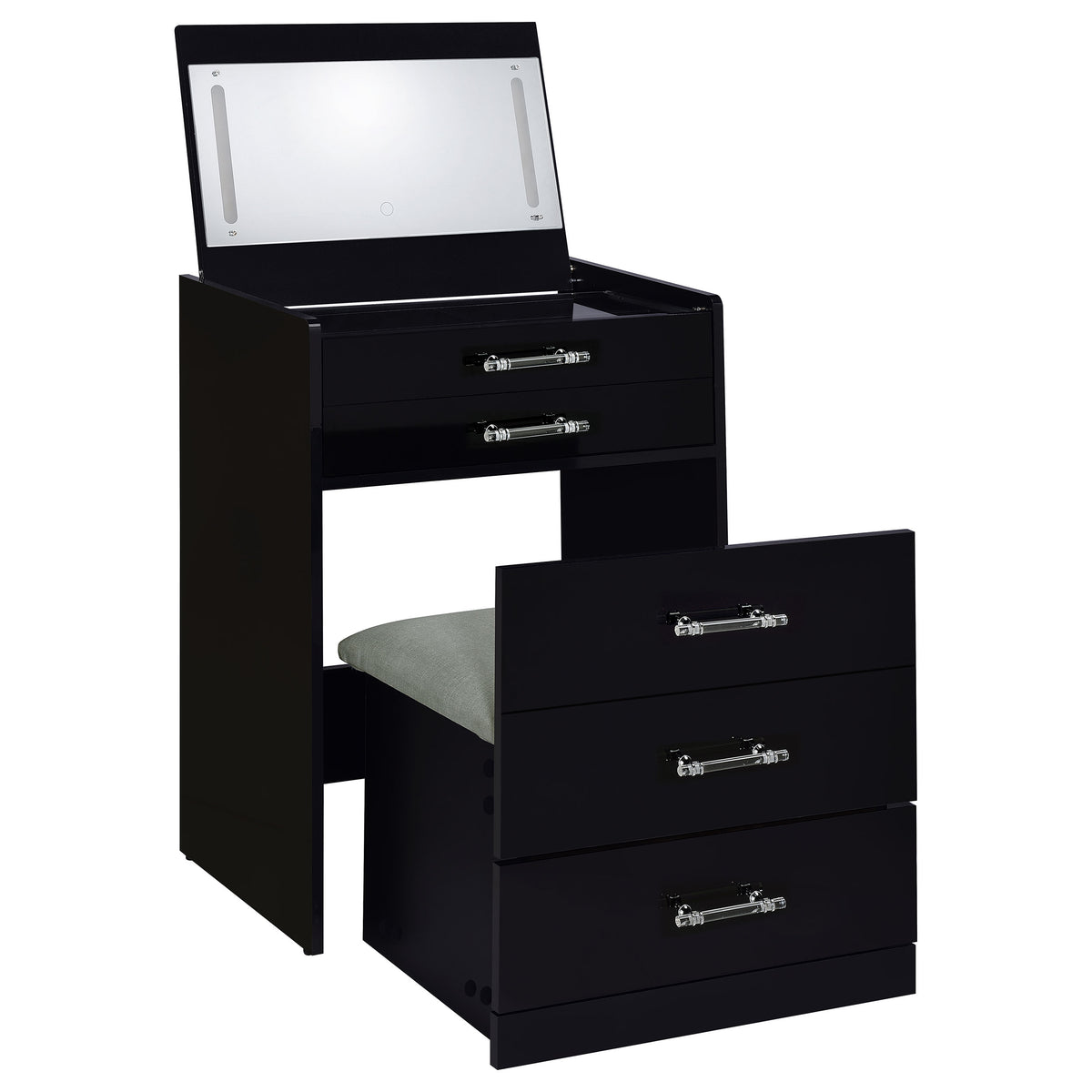 Danbury 3-drawer Makeup Vanity and Stool Set Black High Gloss
