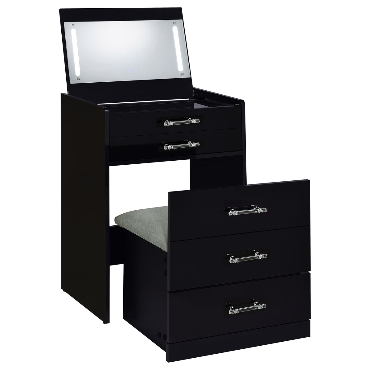 Danbury 3-drawer Makeup Vanity and Stool Set Black High Gloss