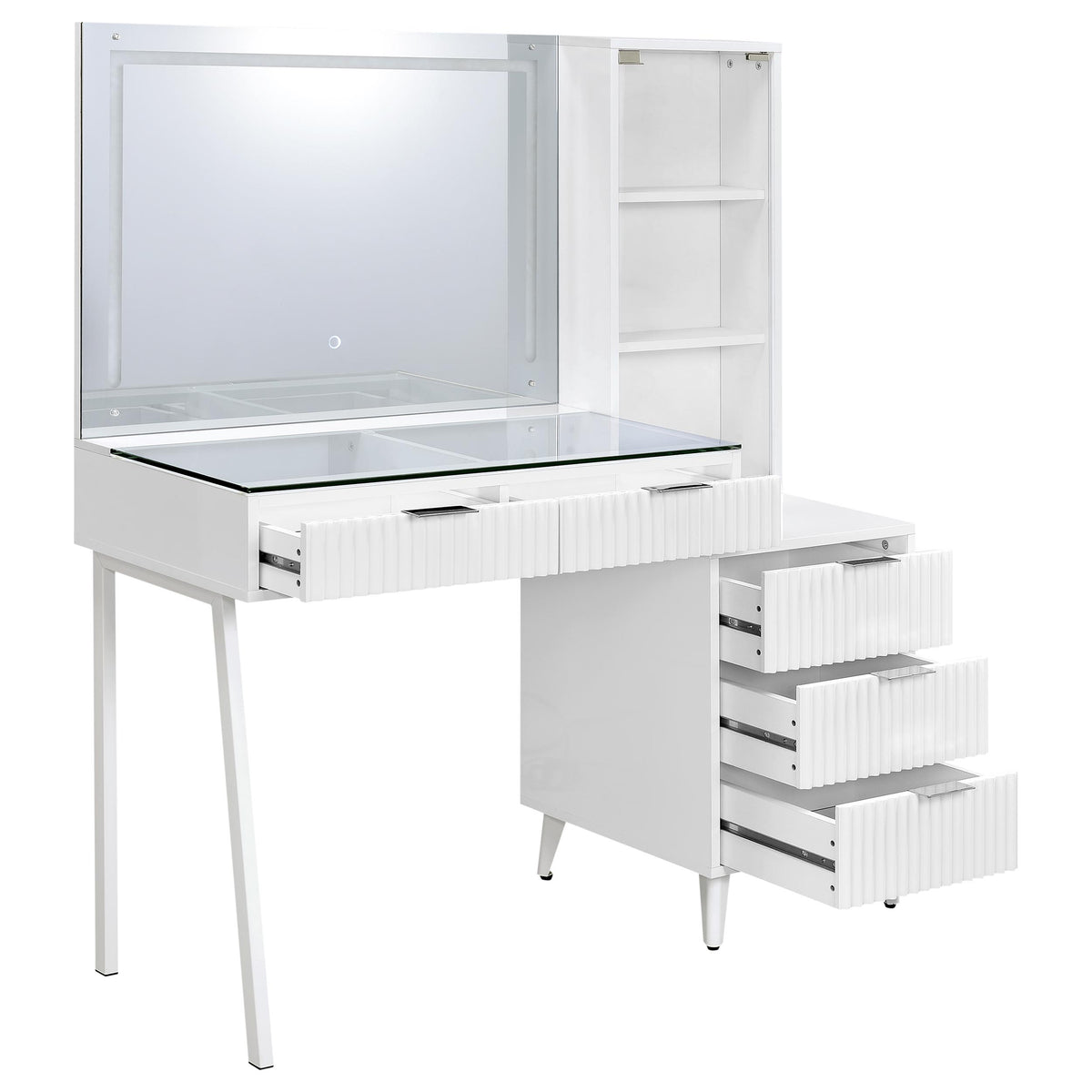 Souza 5-Drawer Makeup Vanity Table with LED Mirror White High Gloss