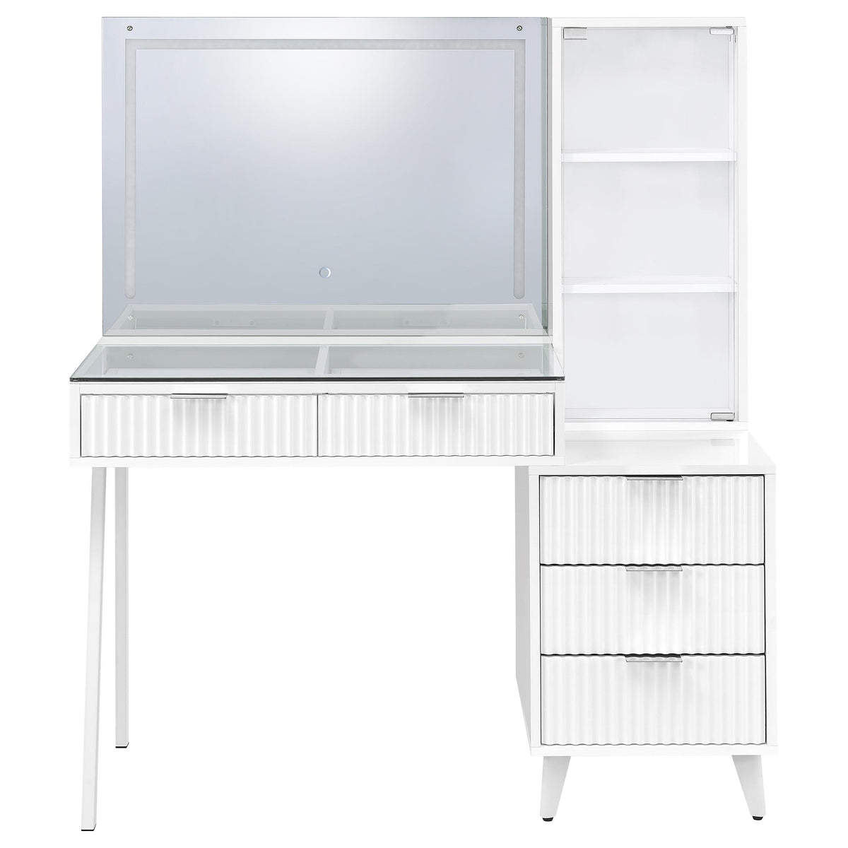 Souza 5-Drawer Makeup Vanity Table with LED Mirror White High Gloss