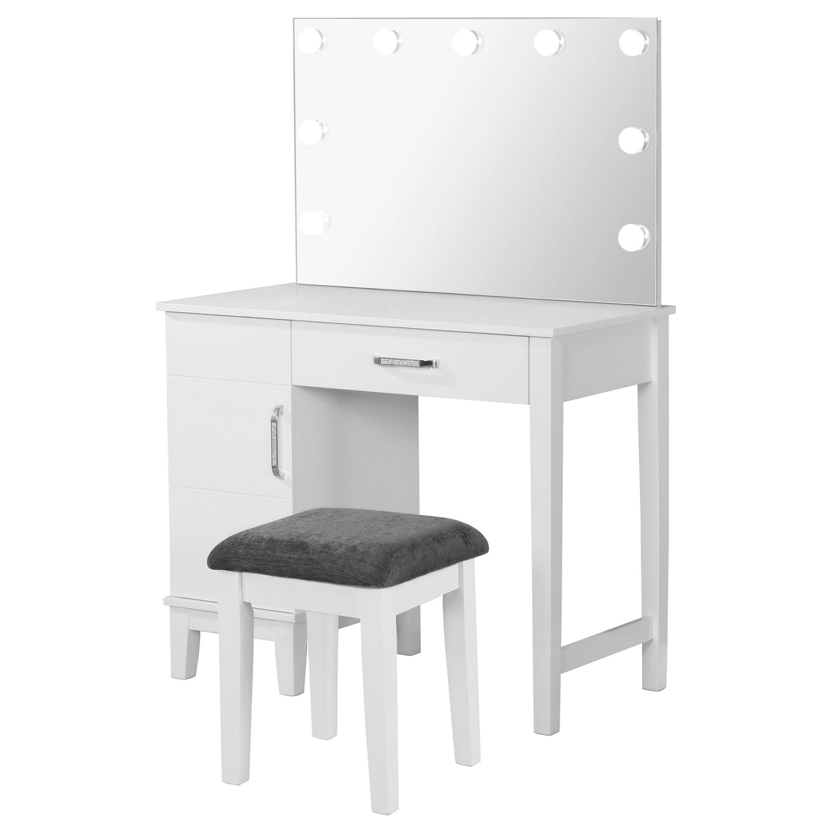 Elijah Vanity Set with Lighting and Stool White and Dark Grey