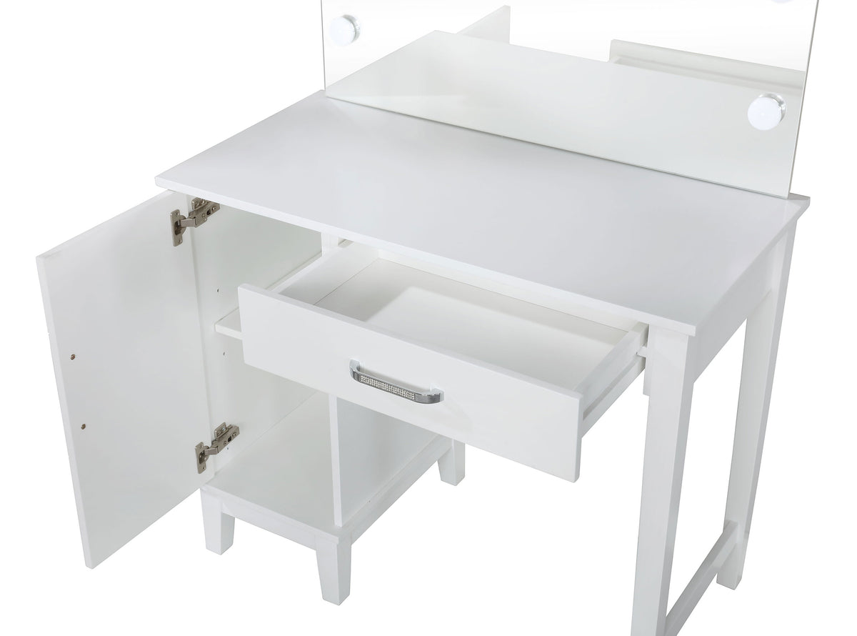 Elijah Vanity Set with Lighting and Stool White and Dark Grey