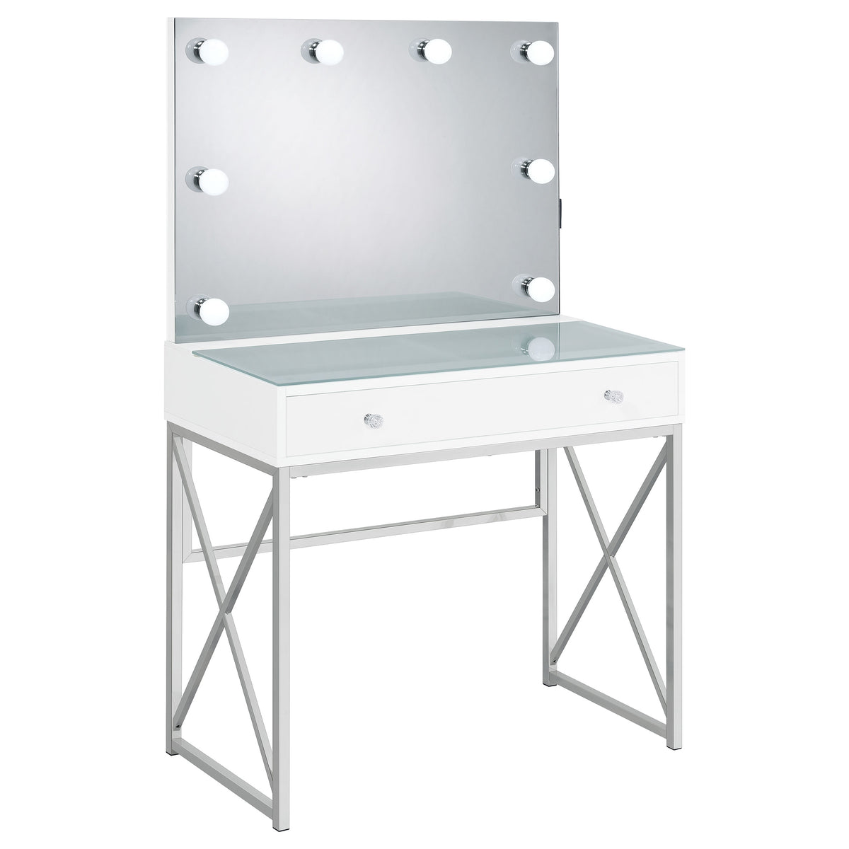 Eliza Vanity Set with Lighting and Stool White and Chrome