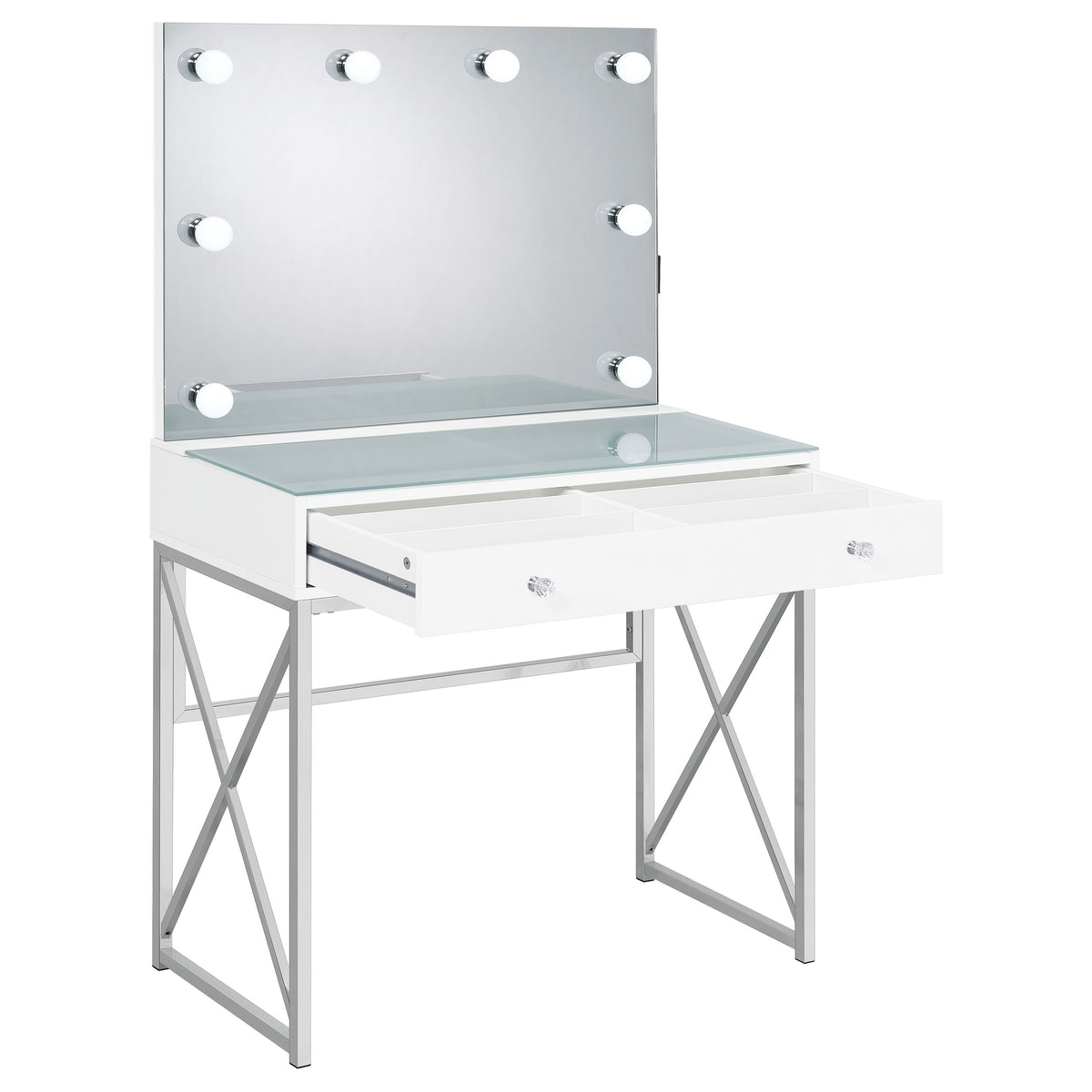 Eliza Vanity Set with Lighting and Stool White and Chrome