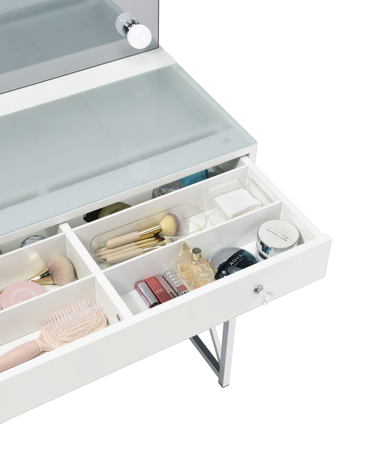 Eliza Vanity Set with Lighting and Stool White and Chrome