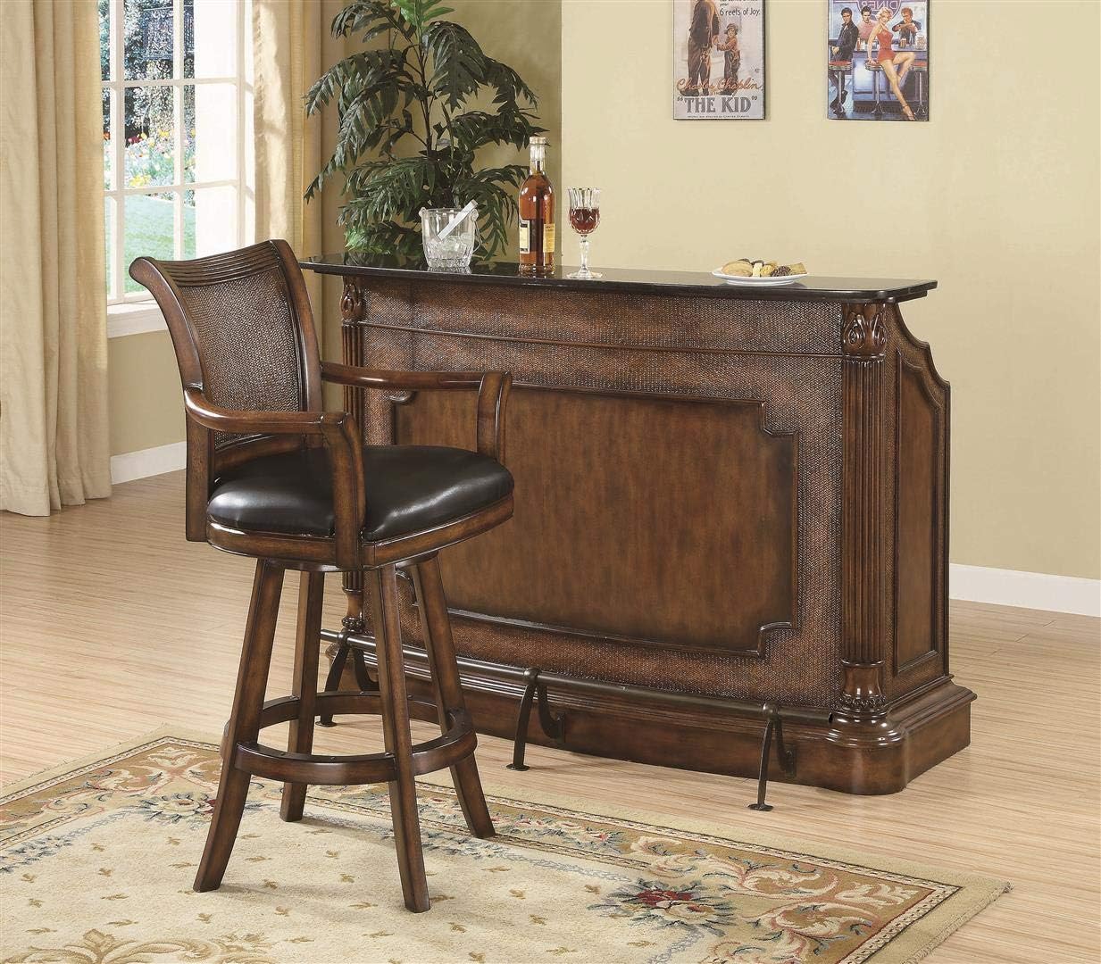 Clarendon Traditional Ornate Brown Bar Unit w/ Marble Top