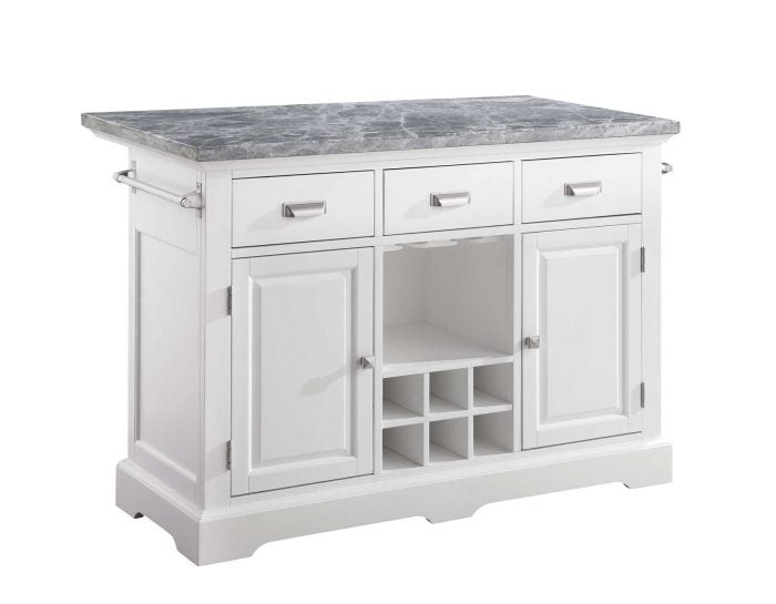 Zermatt White Kitchen Island With Gray Top