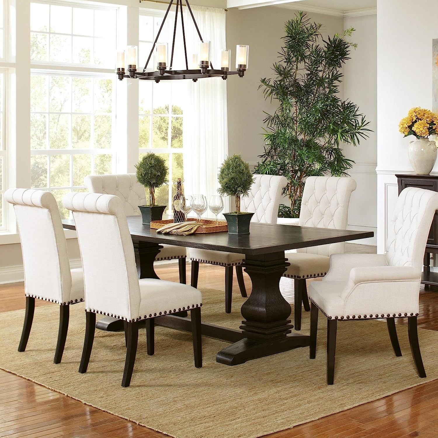 Coaster Home Furnishings Parkins 7-Piece Dining Set, Rustic Espresso and Cream