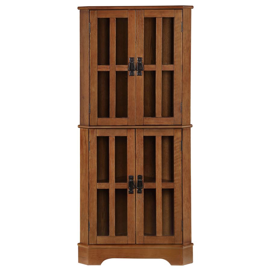 4 Shelf Traditional Corner Curio Cabinet in Warm Golden Brown