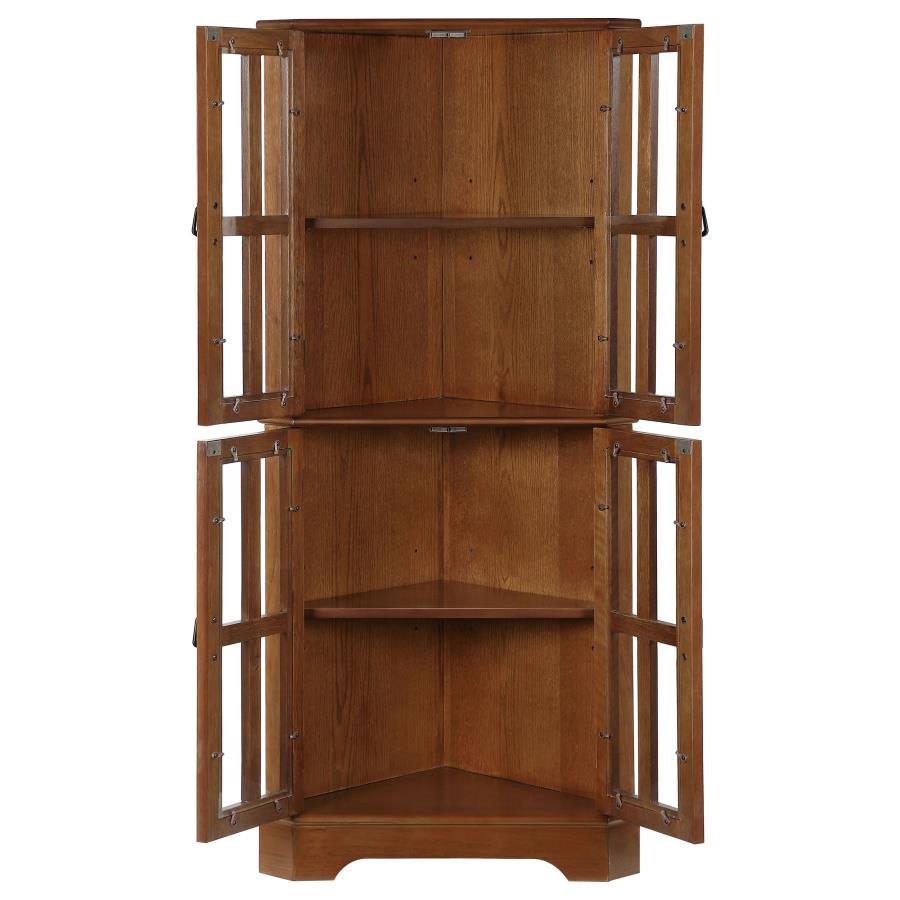 4 Shelf Traditional Corner Curio Cabinet in Warm Golden Brown