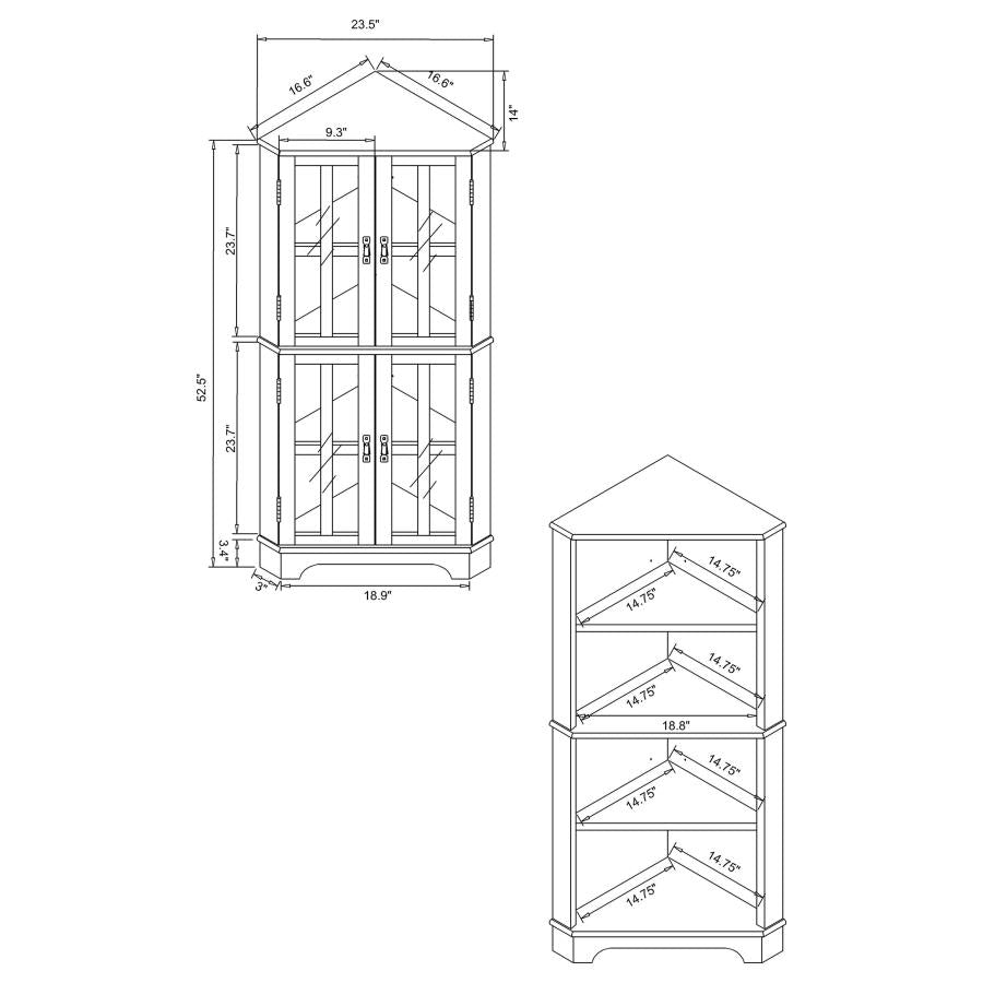 4 Shelf Traditional Corner Curio Cabinet in Warm Golden Brown