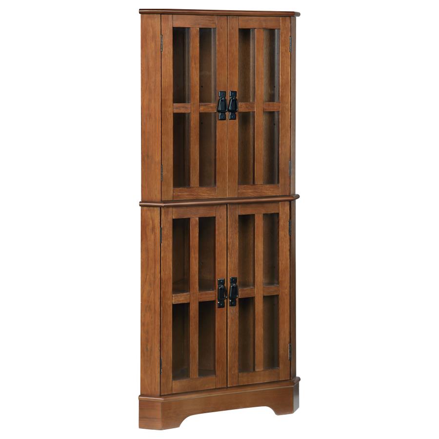 4 Shelf Traditional Corner Curio Cabinet in Warm Golden Brown
