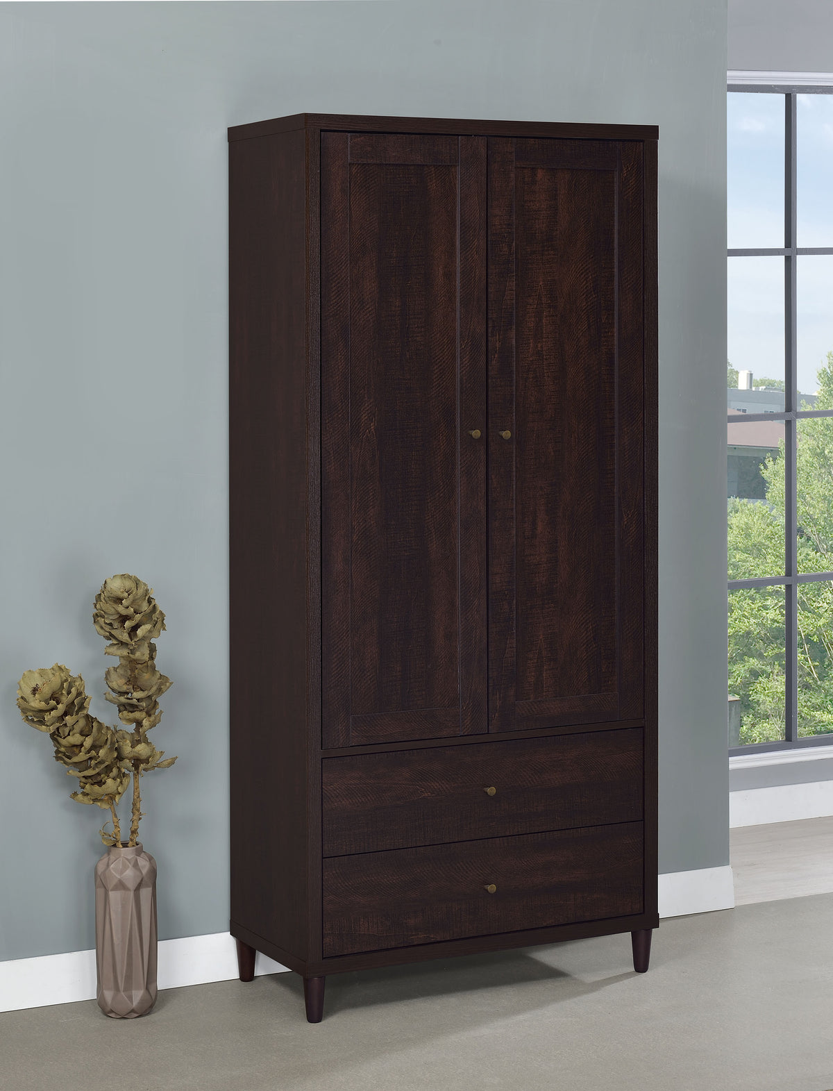 Wadeline tall accent storage cabinet in rustic tobacco - lifestyle