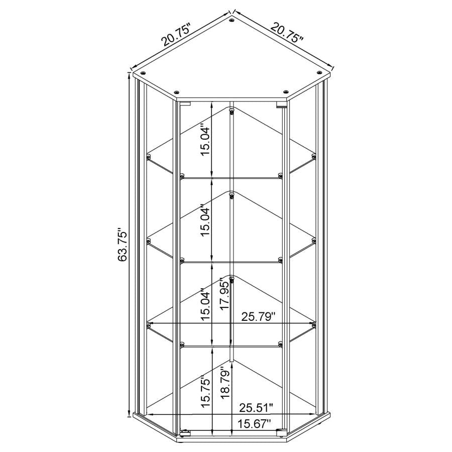 Zenobia 4-Shelf Glass Triangular Shape Curio Display Cabinet Tower Black Clear