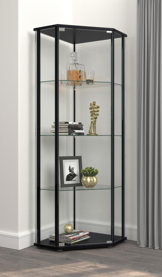 Zenobia 4-Shelf Glass Triangular Shape Curio Display Cabinet Tower Black Clear